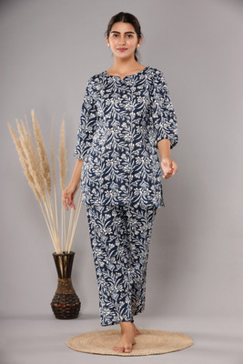 KRATI CREATIONS Women Printed Dark Blue Night Suit Set