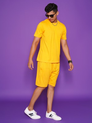 Kraasa Men Solid Yellow Night Suit Set