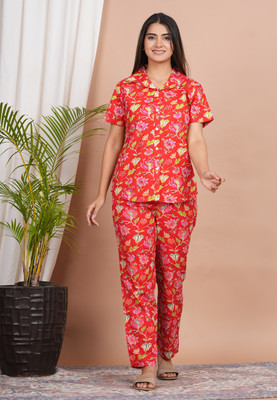 ap2kurti Women Printed Red Shirt & Pyjama set