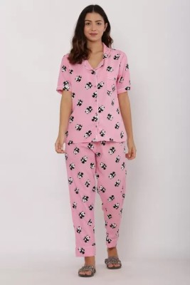FREEDOMFASHION Women Printed Pink Shirt & Pyjama set