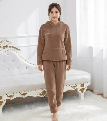 OMI Women Self Design Brown Night Suit Set