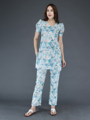 BaiWalaz Women Printed Blue Night Suit Set