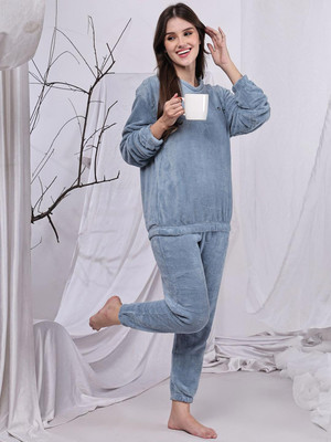 Keenuu Women Solid Blue Night Suit Set