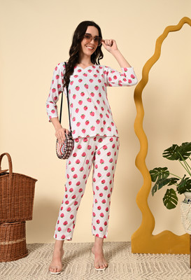 DreamBe Women Printed White Night Suit Set