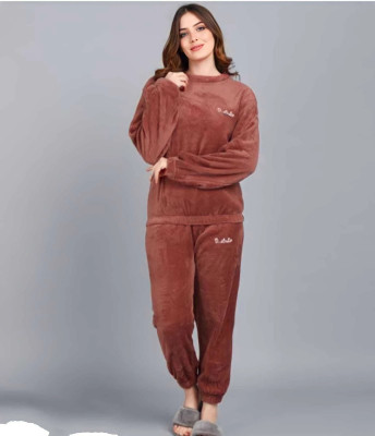 TRENDINGFSHION Women Self Design Brown Night Suit Set
