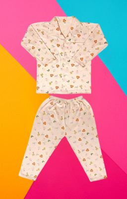 Priyabhakta Baby Boys & Baby Girls Printed Beige Night Suit Set