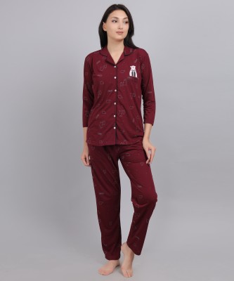 Thansmay kleider Women Printed Maroon Shirt & Pyjama set