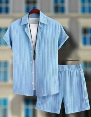 SADBHAVNAFABRIC Men Solid Light Blue Night Suit Set