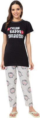 US Trendz Women Printed Black Night Suit Set