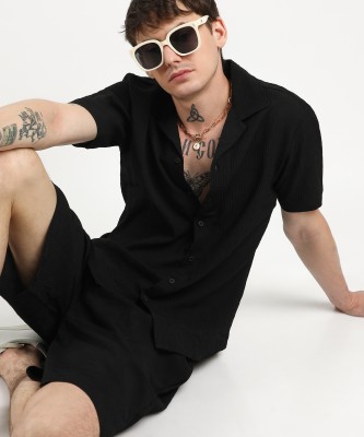 CAMPUS SUTRA Men Solid Black Top & Shorts Set