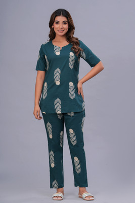 ARCTEE Women Floral Print Dark Green Top & Pyjama Set
