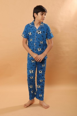 Ninos Dreams Boys Printed Blue Night Suit Set
