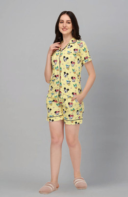 ZIKIGO Women Printed Yellow Top & Shorts Set