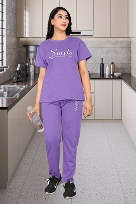 IDV Women Printed Purple Night Suit Set