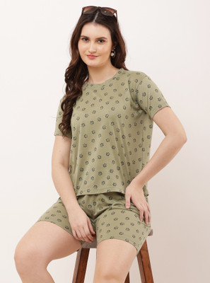 VeshVriddhi Women Printed Red Night Suit Set