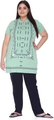 IN Love Women Printed Light Green Top & Pyjama Set