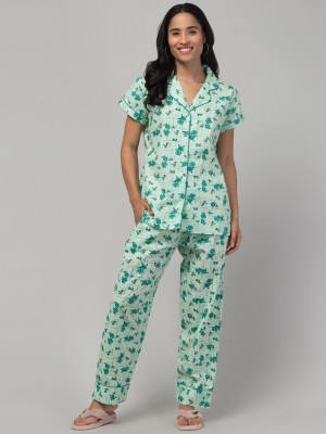 Ruys Women Printed Green Shirt & Pyjama set