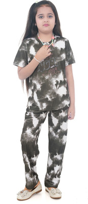 BUFFARO Girls Ombre/Dyed Dark Green Top & Pyjama Set