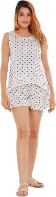 hustle bustle Women Polka Print White Top & Shorts Set