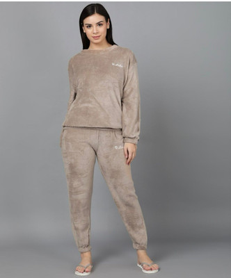 ETC Women Solid Brown Night Suit Set