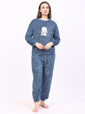 TIARA WORLD Women Self Design Blue Night Suit Set