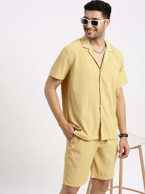 SHOWOFFFF Men Solid Yellow Top & Shorts Set