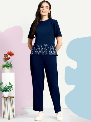 Jalmudi Fashion Women Printed Dark Blue Night Suit Set
