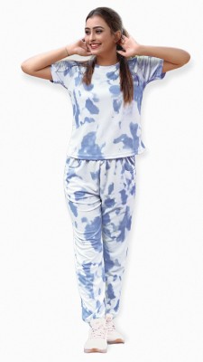 BHULAX Women Printed Light Blue Top & Pyjama Set