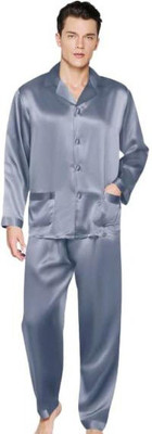 Bella Babe by SK Men Solid Grey Night Suit Set