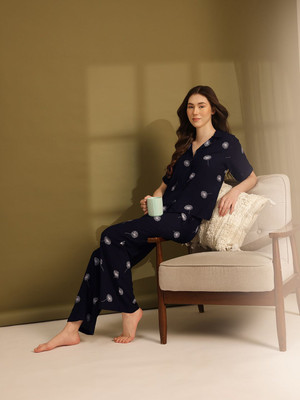 ETC Women Printed Blue Night Suit Set