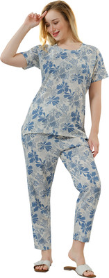 TRUNDZ Women Printed Light Blue Night Suit Set