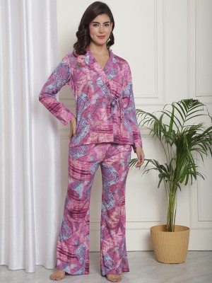 Claura Women Printed Purple Shirt & Pyjama set