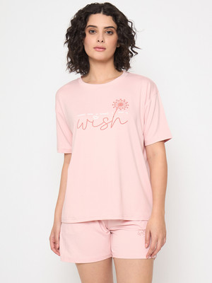 Camey Women Solid Pink Top & Shorts Set