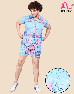 Ansh Collection Men Printed Blue Night Suit Set