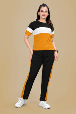SAKARMAA Women Colorblock Black, Yellow Top & Pyjama Set
