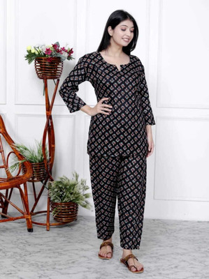 Dulhan kangan palace Women Printed Black Night Suit Set