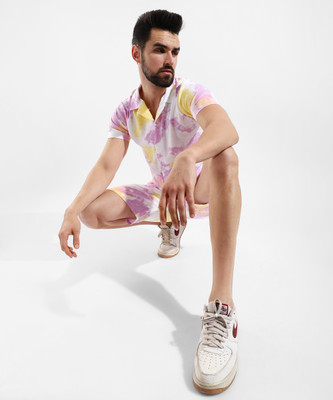CAMPUS SUTRA Men Graphic Print White Top & Shorts Set