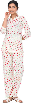 Digsel Cool Cotton Women Printed Multicolor Top & Pyjama Set