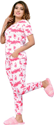 HouseOfCommon Women Self Design Pink Night Suit Set