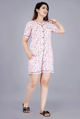 MintMarie Women Printed Pink Top & Shorts Set