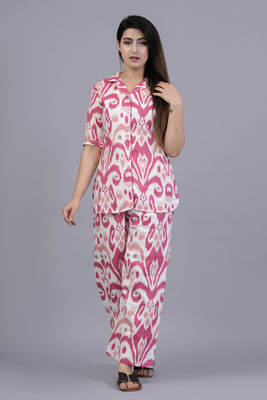 DAMMODE Women Printed Pink Shirt & Pyjama set