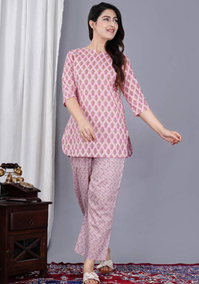 SAYANG Women Printed Pink Night Suit Set