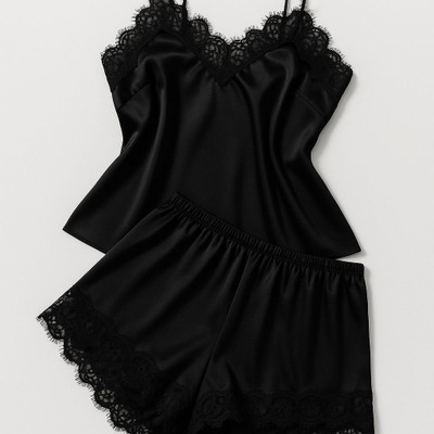 Mansey Women Self Design Black Top & Shorts Set