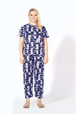 FAYDAMALL Women Printed Blue Top & Pyjama Set