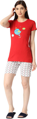 HouseOfCommon Women Printed Red Top & Shorts Set