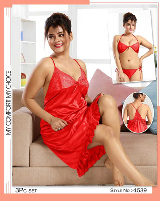 CRAFTWELL Women Solid Pink Night Suit Set