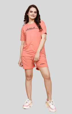 WHITDUCK Women Solid Orange Top & Shorts Set