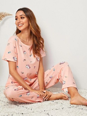 V4S Women Floral Print Pink Top & Pyjama Set