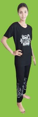 SP FASHION Women Printed Black Top & Pyjama Set