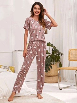 BHULAX Women Abstract Brown Top & Pyjama Set